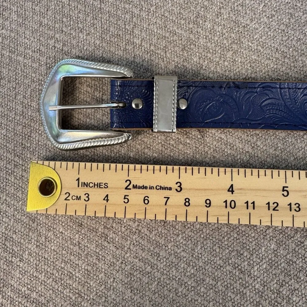 VTG Floral Embossed Dark Blue Leather Belt  Women’s Small Western Southwest 551